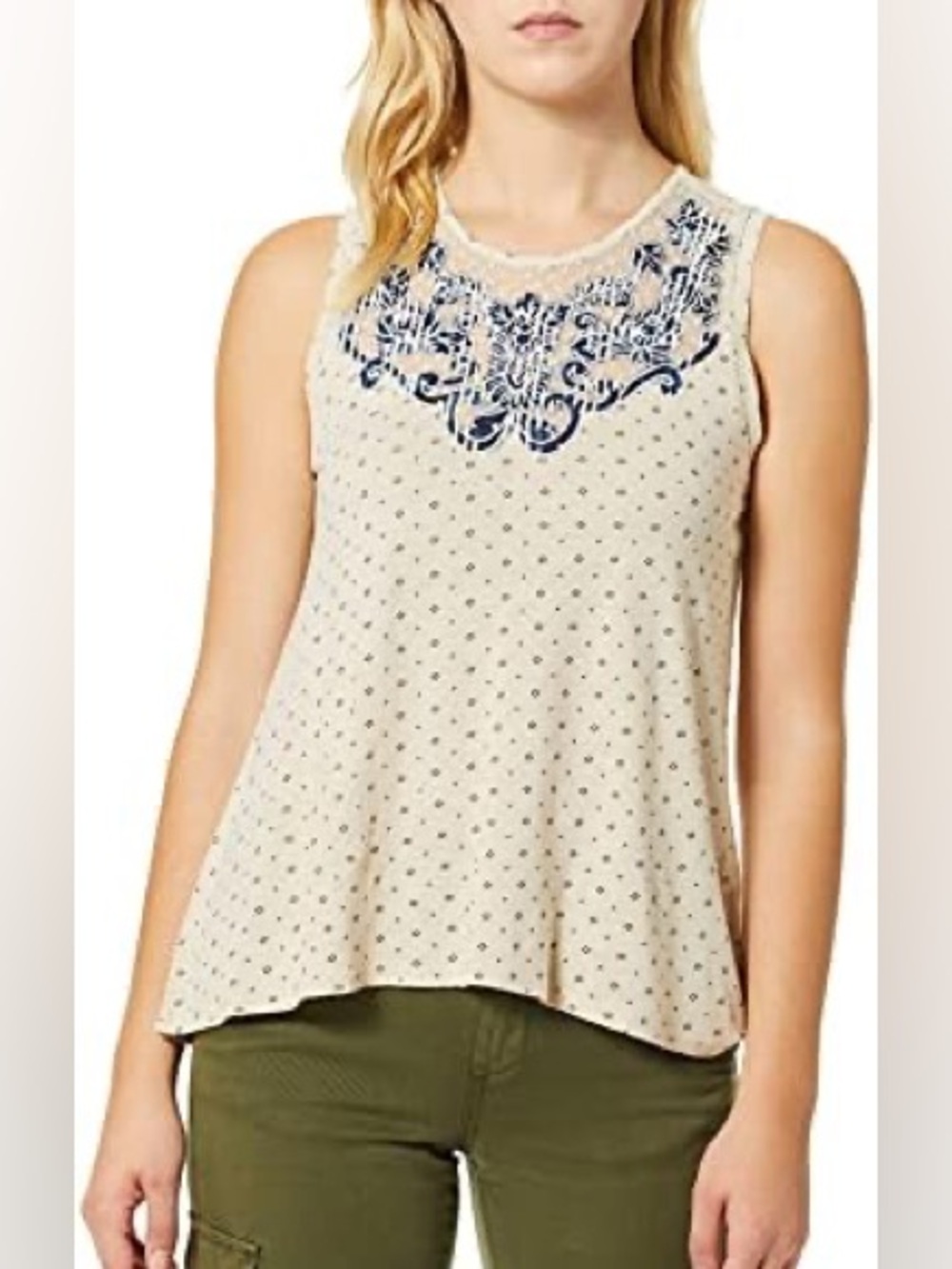 Lucky Brand Women's Polka Dot Applique Yoke Tank